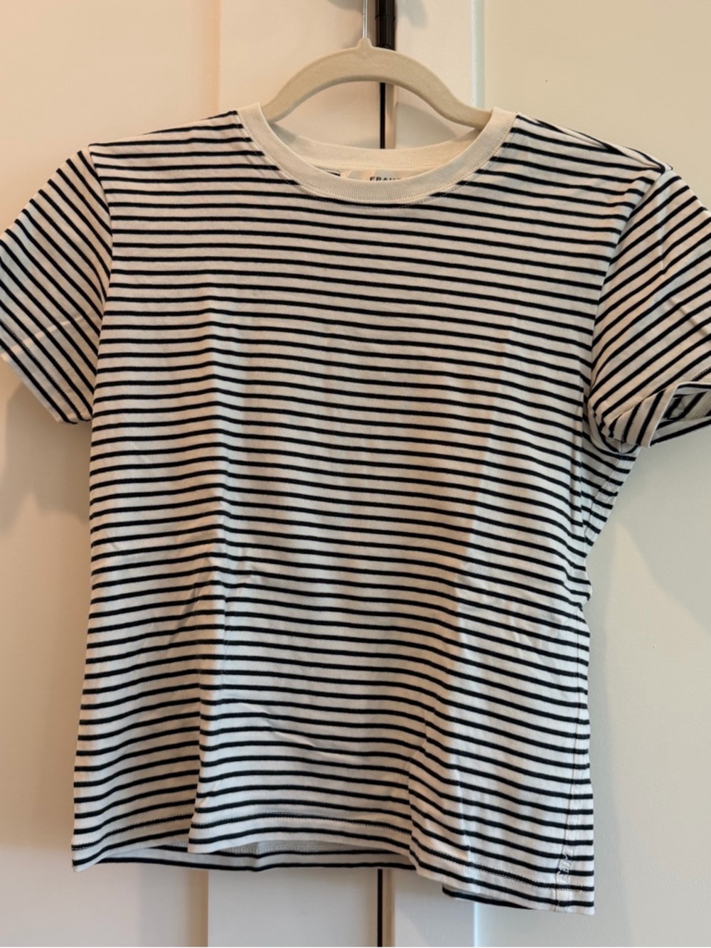 Frame Denim Navy & White Striped Crew Tee